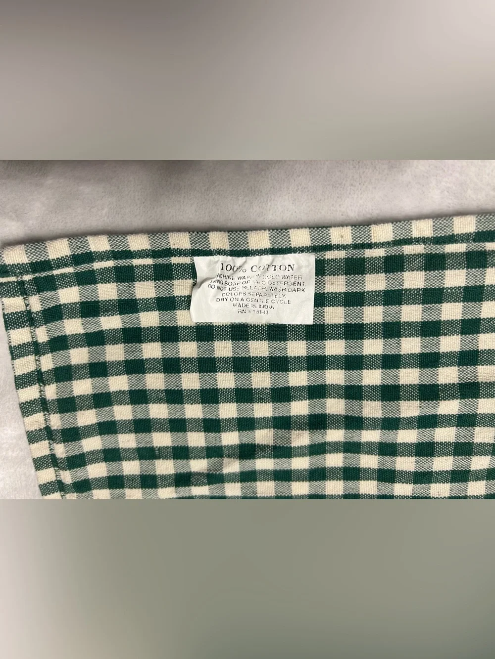 Vintage green white red gingham plaid holiday dish towel embroidered Santa Claus